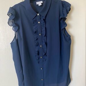 Liz Claiborne Navy Blue Ruffle Blouse